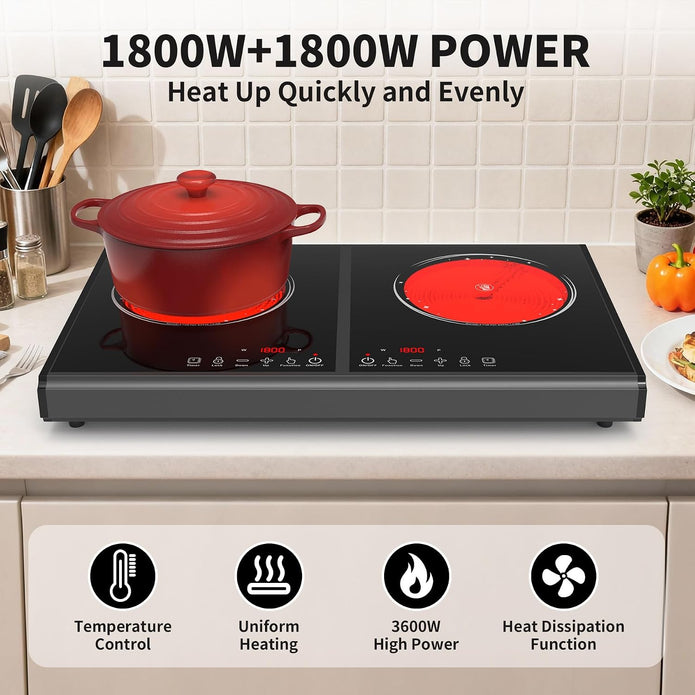 VBGK Electric Cooktop, 110V 3600w Stove top, 22 inch Countertop with 9 Power Levels, LED touch control Overheat Protection