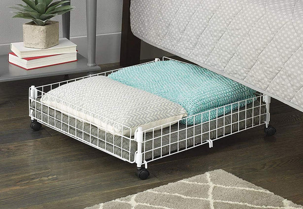 Whitmor Rolling White Wire Underbed Cart