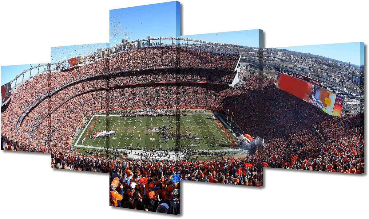 5 Panel Denver Canvas Wall Art American Soccer Prints Sports Artwork Wall Decor Home Picture for Bedroom Living Room Broncos Stadium Paintings Posters Framed Ready to Hang, 50