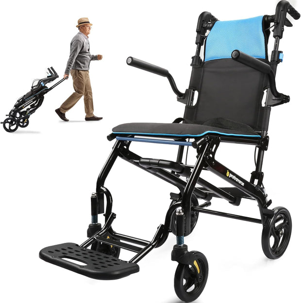 Wheelchairs for Adults,Utral-Lightweight(only 19.4lbs) Transport Chair, Foldable and PortableTravel Wheelchair with Telescopic Handle,Portable Folding Transfer Wheelchairs for Seniors,Blue