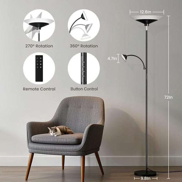 SIBRILLE 2-in-1 Torchiere Floor Lamp, 34W Dimmable Modern Standing Lamp with Remote & Button Control, Adjustable Brightness & Color Temperature, Corner Reading Lamp for Living Room Bedroom Office