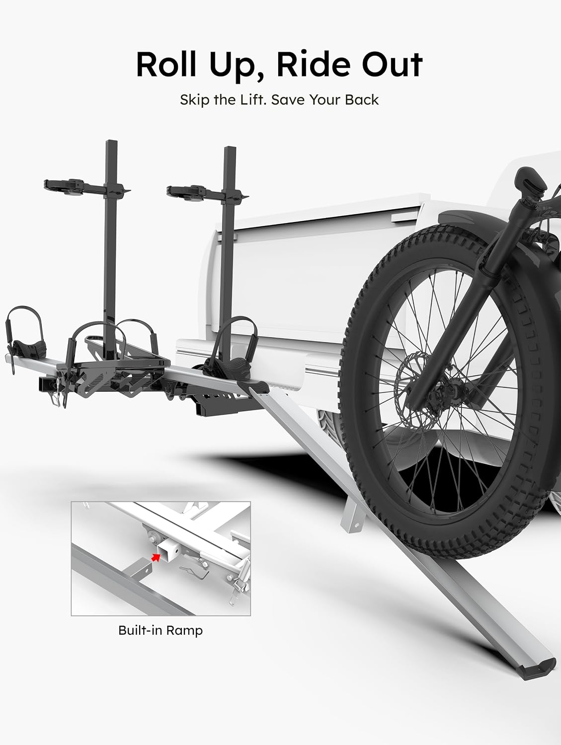 USED/LIKE NEW / Young 2-Bike Ebike Hitch Rack with Ramp, 200 lbs Capacity for Car, SUV