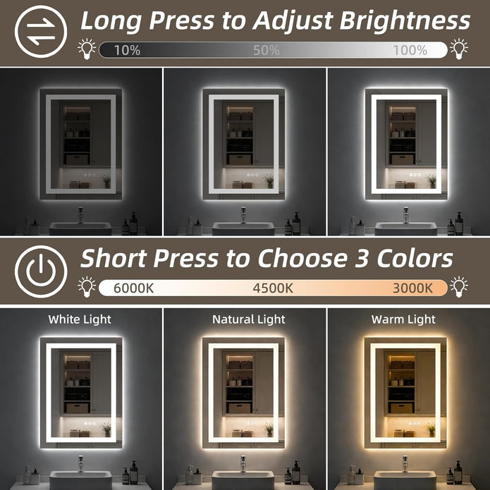 28x36 LED Bathroom Vanity Mirror with Lights Lighted Vanity Mirror for Wall, Anti-Fog