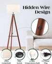 ELYONA Tripod Floor Lamp with Shelves, 3 Color Temperatures LED Modern Wood Table Reading Standing Light, Wooden Shelf Floor Lamp for Farmhouse Living Room Bedroom Office Nature Linen Shade,Brown