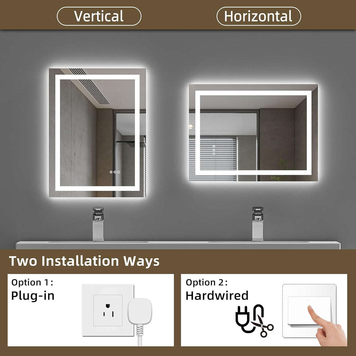 28x36 LED Bathroom Vanity Mirror with Lights Lighted Vanity Mirror for Wall, Anti-Fog