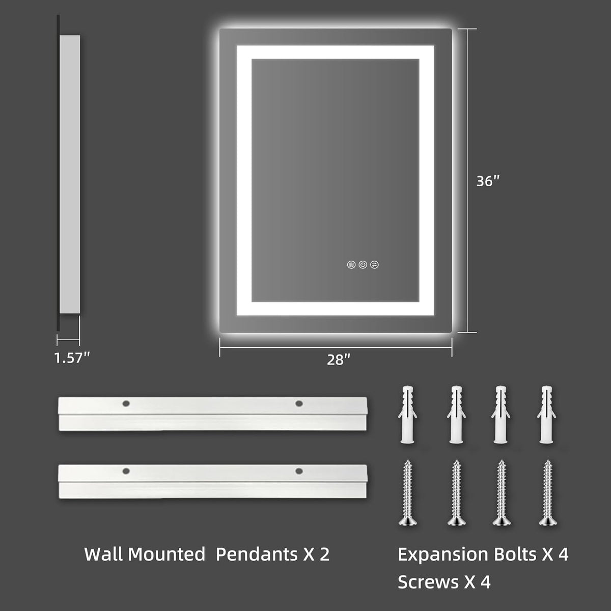 28x36 LED Bathroom Vanity Mirror with Lights Lighted Vanity Mirror for Wall, Anti-Fog