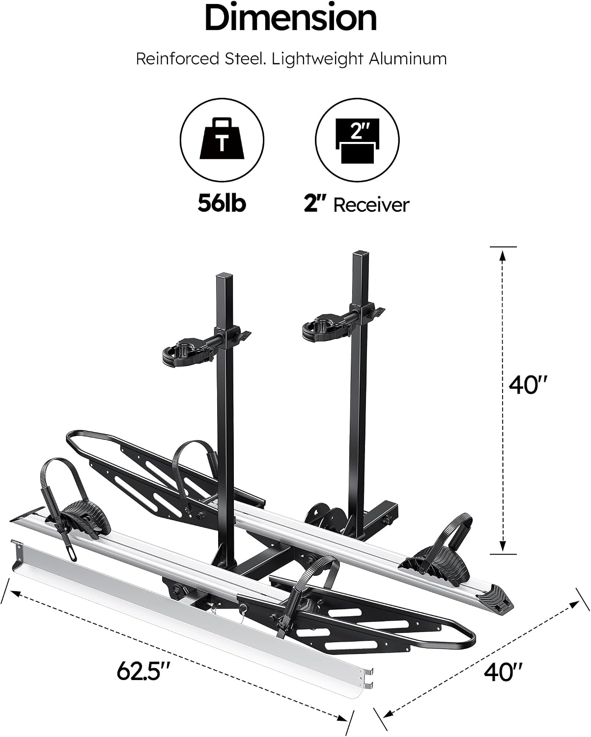 USED/LIKE NEW / Young 2-Bike Ebike Hitch Rack with Ramp, 200 lbs Capacity for Car, SUV