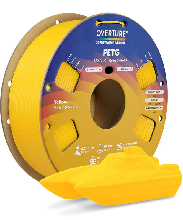 Case of 10 KG OVERTURE PETG Filament 1.75mm, High Speed 3D Printer Filament, Neatly Wound & Clog-Free, 1kg Spool (2.2lbs) Rapid PETG, Dimensional Accuracy +/- 0.02mm