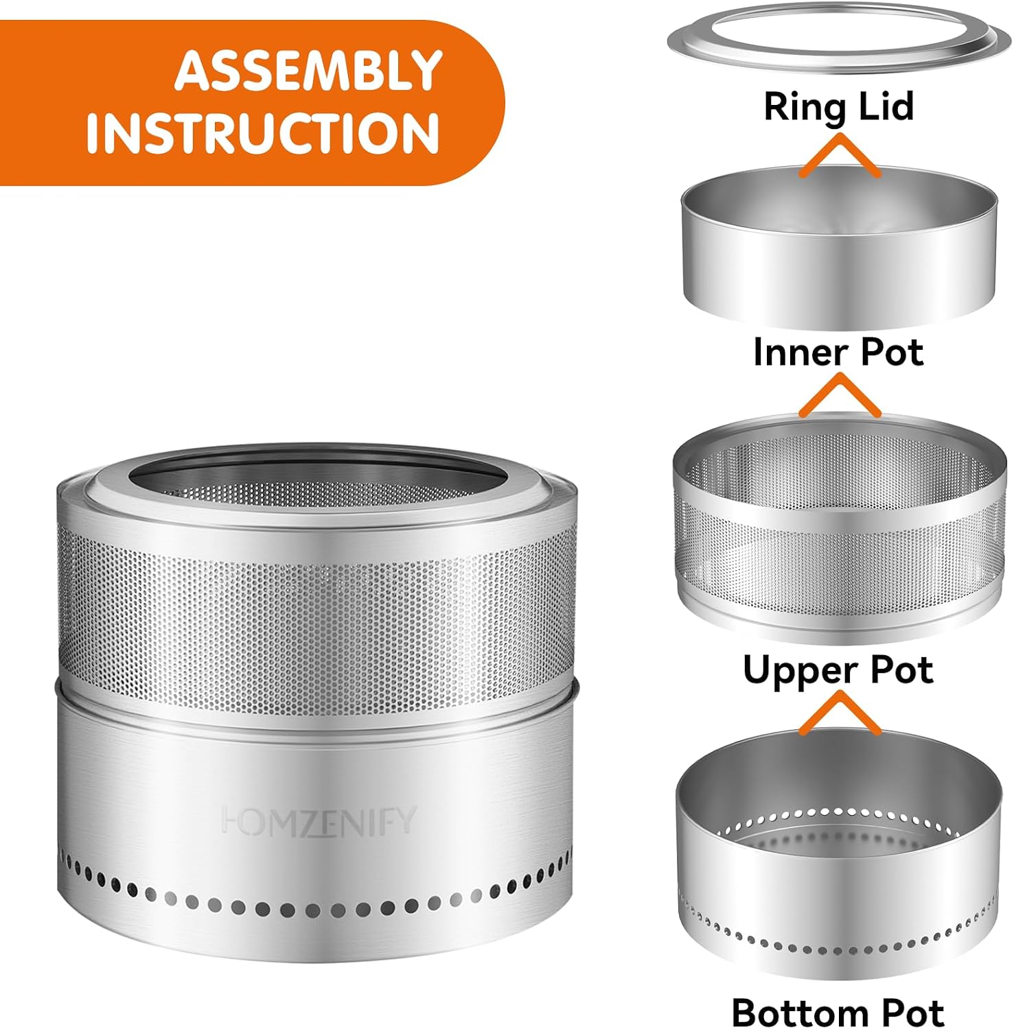 Smokeless Fire Pit - 20” Stainless Steel Wood Burning Fireplaces for Camping, Tailgating, Patio, Backyard, Party - Portable Outdoor 360°Air Flow Camping Stove with Carrying Bag