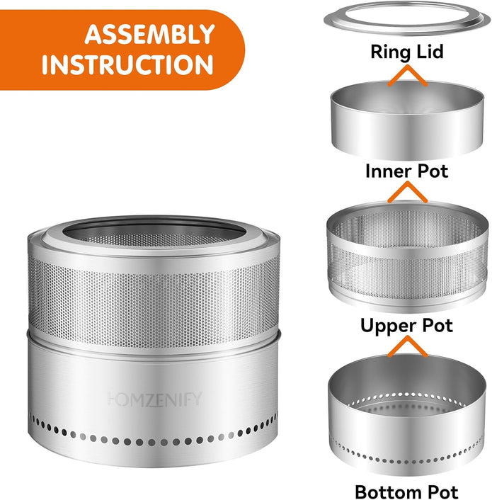 Smokeless Fire Pit - 20” Stainless Steel Wood Burning Fireplaces for Camping, Tailgating, Patio, Backyard, Party - Portable Outdoor 360°Air Flow Camping Stove with Carrying Bag