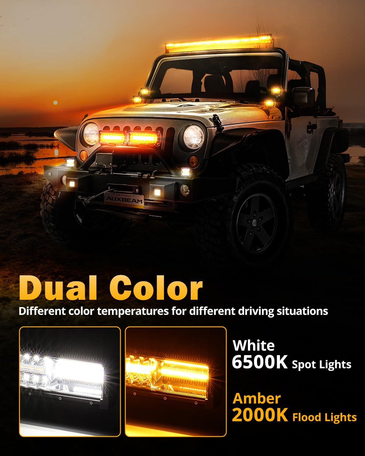 Auxbeam 22Inch 120W LED Light Bar & 2PCS 3 '' 96W LED Pods, 6 Modes Series