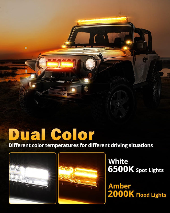 Auxbeam 22Inch 120W LED Light Bar & 2PCS 3 '' 96W LED Pods, 6 Modes Series