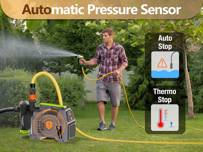 USED FLUENTPOWER 1.5HP Automatic Garden Booster Pump with Integrated Prefilter, 1300GPH, Lift 150FT, Portable Shallow Well Jet Pump, Water Transfer Draining Pump for Home Garden Lawn Sprinkler Irrigation