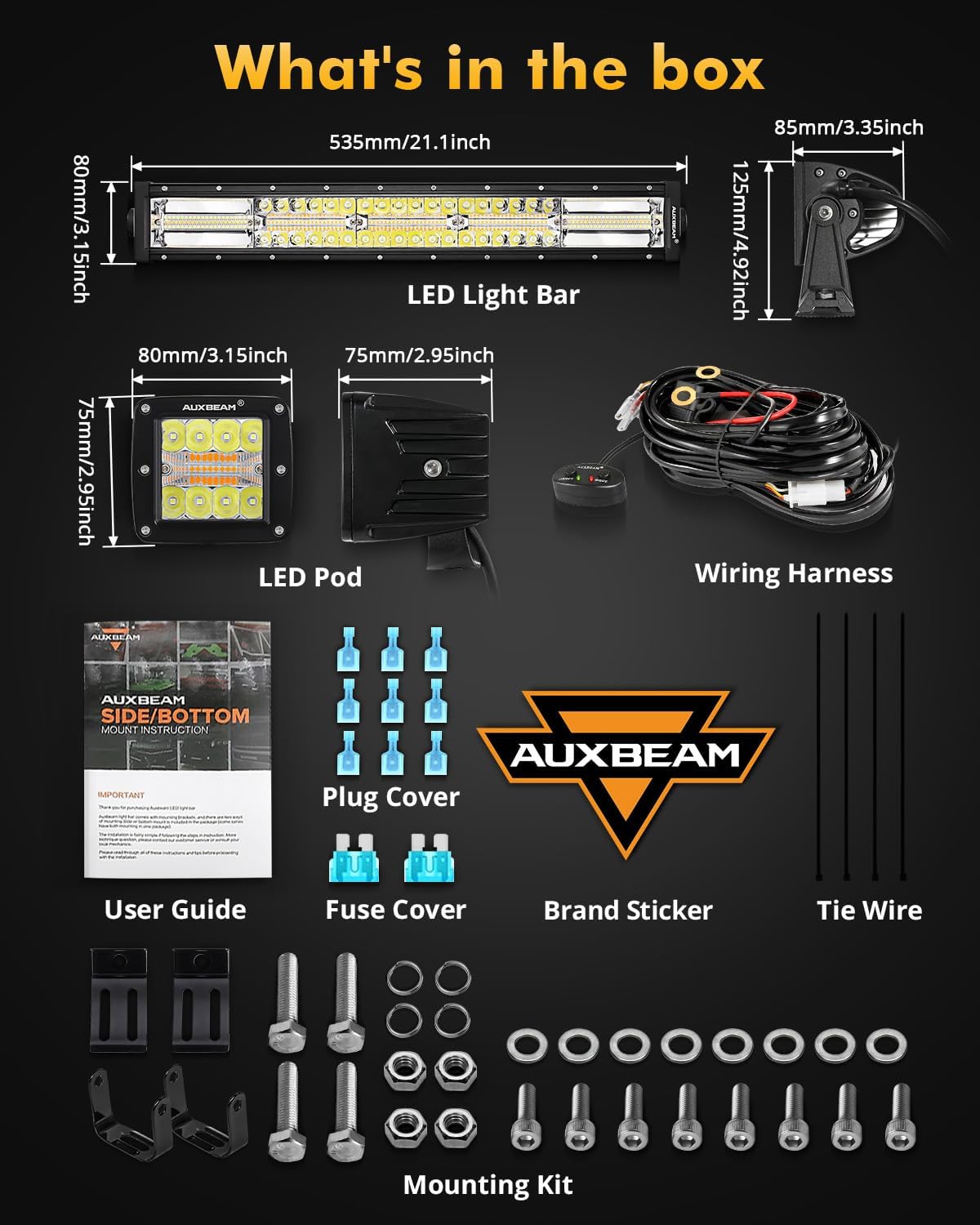 Auxbeam 22Inch 120W LED Light Bar & 2PCS 3 '' 96W LED Pods, 6 Modes Series