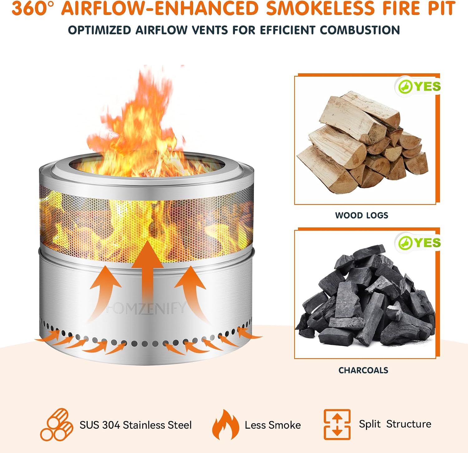 Smokeless Fire Pit - 20” Stainless Steel Wood Burning Fireplaces for Camping, Tailgating, Patio, Backyard, Party - Portable Outdoor 360°Air Flow Camping Stove with Carrying Bag