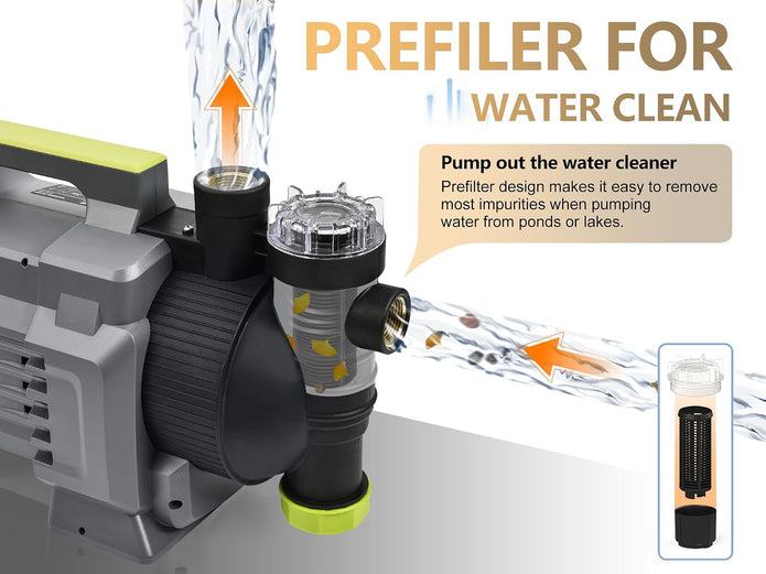 USED FLUENTPOWER 1.5HP Automatic Garden Booster Pump with Integrated Prefilter, 1300GPH, Lift 150FT, Portable Shallow Well Jet Pump, Water Transfer Draining Pump for Home Garden Lawn Sprinkler Irrigation