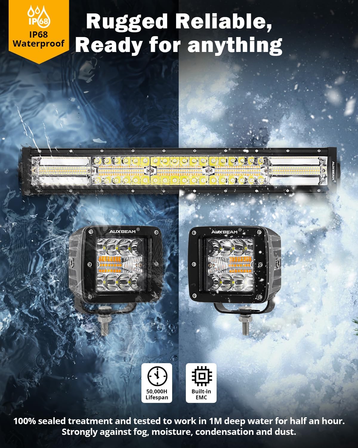 Auxbeam 22Inch 120W LED Light Bar & 2PCS 3 '' 96W LED Pods, 6 Modes Series