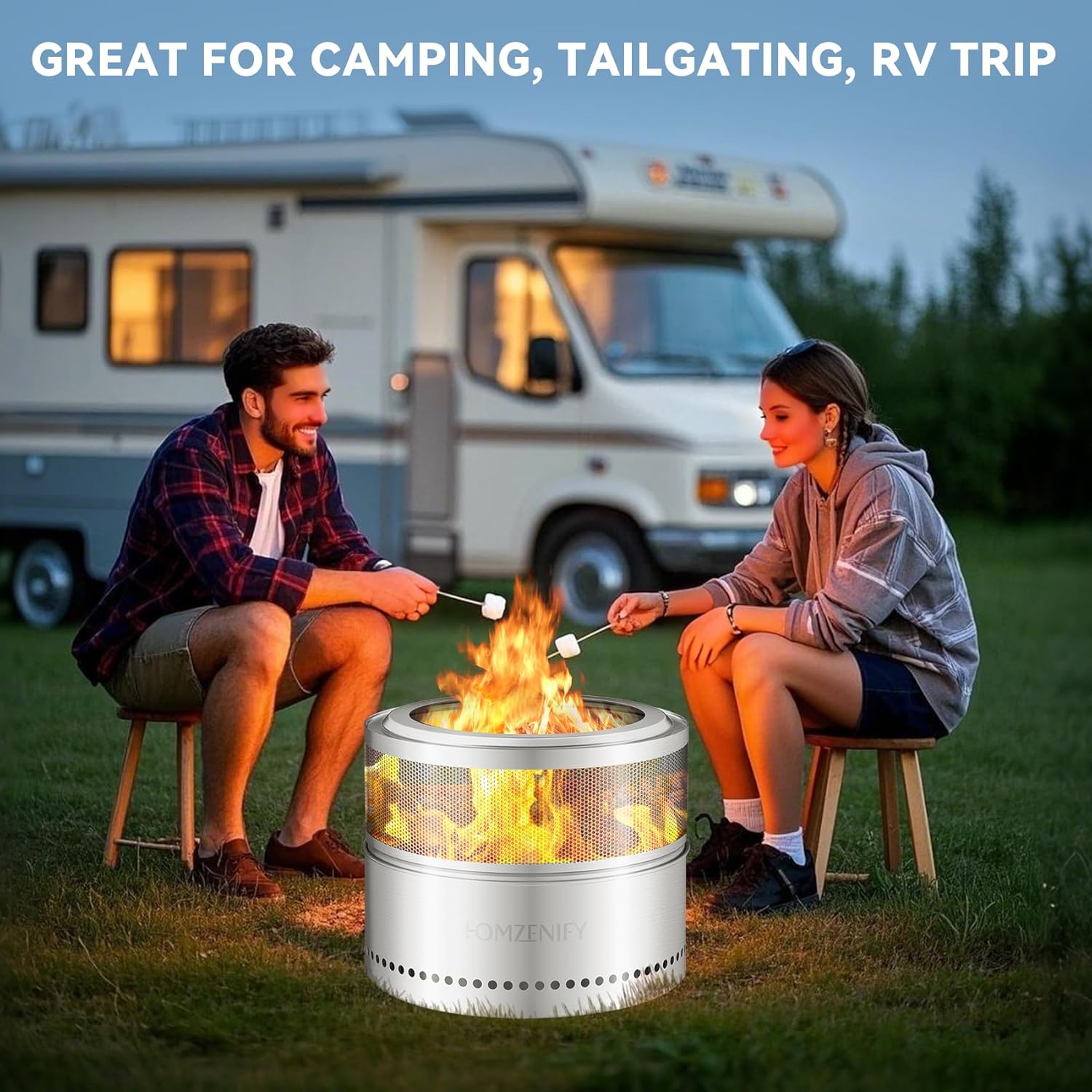 Smokeless Fire Pit - 20” Stainless Steel Wood Burning Fireplaces for Camping, Tailgating, Patio, Backyard, Party - Portable Outdoor 360°Air Flow Camping Stove with Carrying Bag