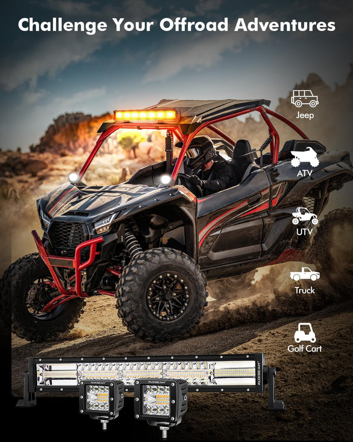 Auxbeam 22Inch 120W LED Light Bar & 2PCS 3 '' 96W LED Pods, 6 Modes Series