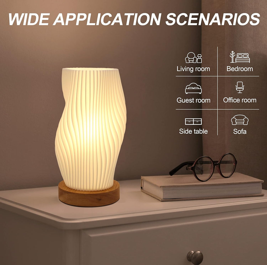 Zenply Novelty Small Table Lamp for Bedroom, Vintage Style Striped Small Night Light Lamp