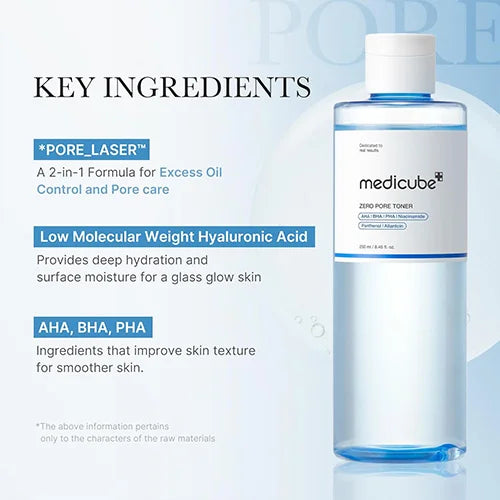 medicube Zero Pore Exfoliating & Hydrating Toner Water Toner with AHA BHA PHA, Niacinamide, and Panthenol - Pores & Moisture Care, Korean Skin Care, 8.45 fl. oz.