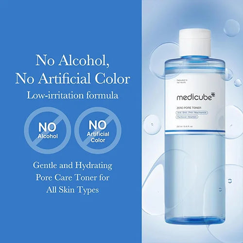 medicube Zero Pore Exfoliating & Hydrating Toner Water Toner with AHA BHA PHA, Niacinamide, and Panthenol - Pores & Moisture Care, Korean Skin Care, 8.45 fl. oz.
