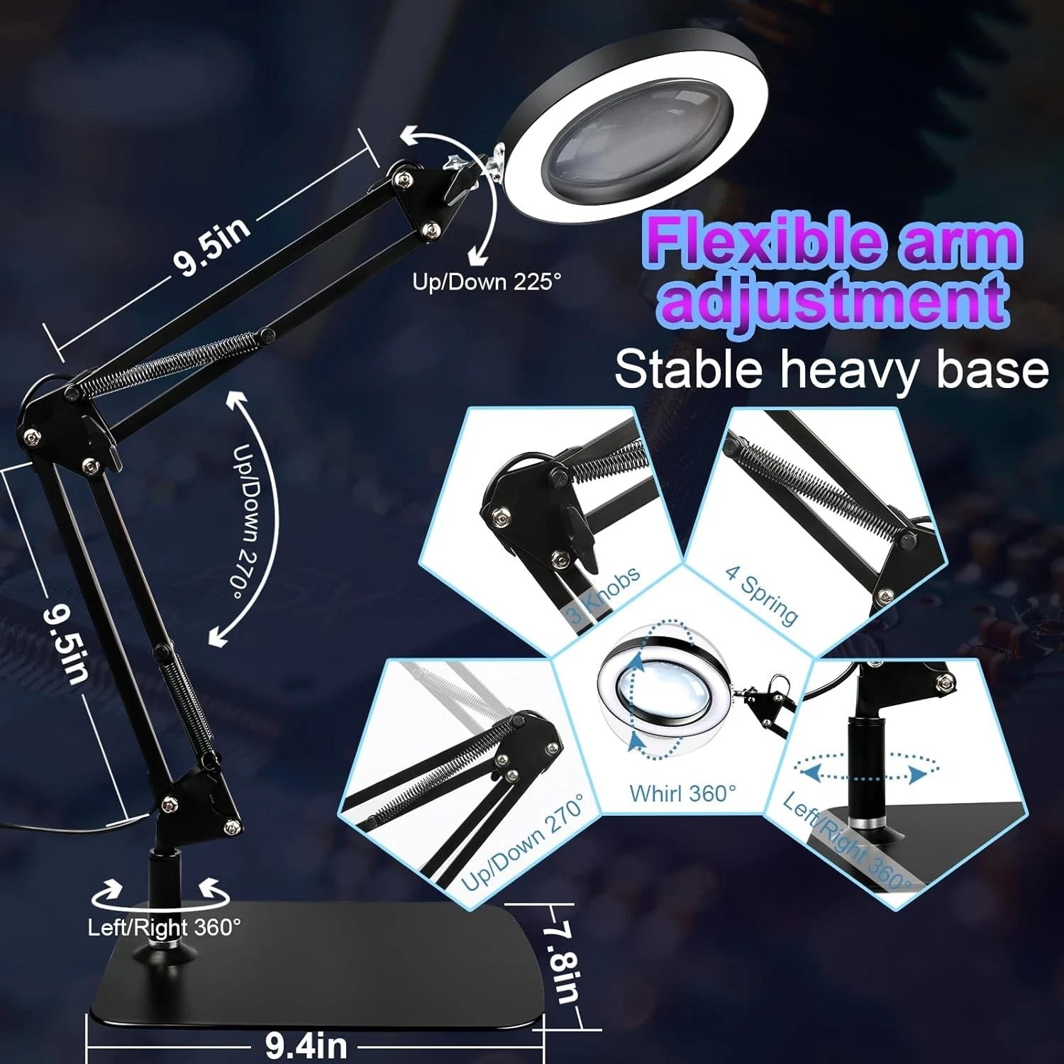 10x Magnifying Glass with Light and Stand, 3 Color Modes, 10 Square, Black