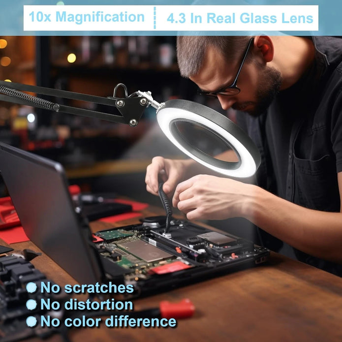 10x Magnifying Glass with Light and Stand, 3 Color Modes, 10 Square, Black