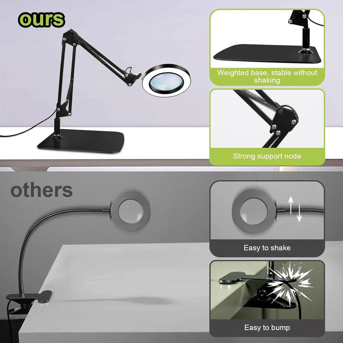 10x Magnifying Glass with Light and Stand, 3 Color Modes, 10 Square, Black