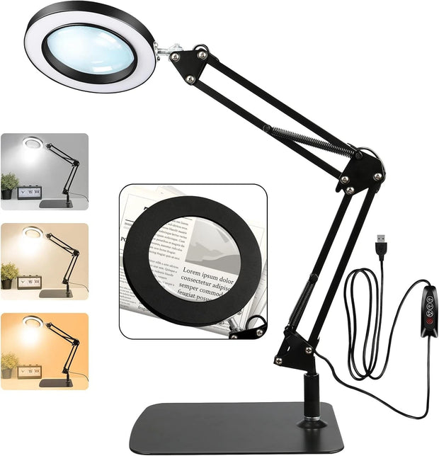 10x Magnifying Glass with Light and Stand, 3 Color Modes, 10 Square, Black
