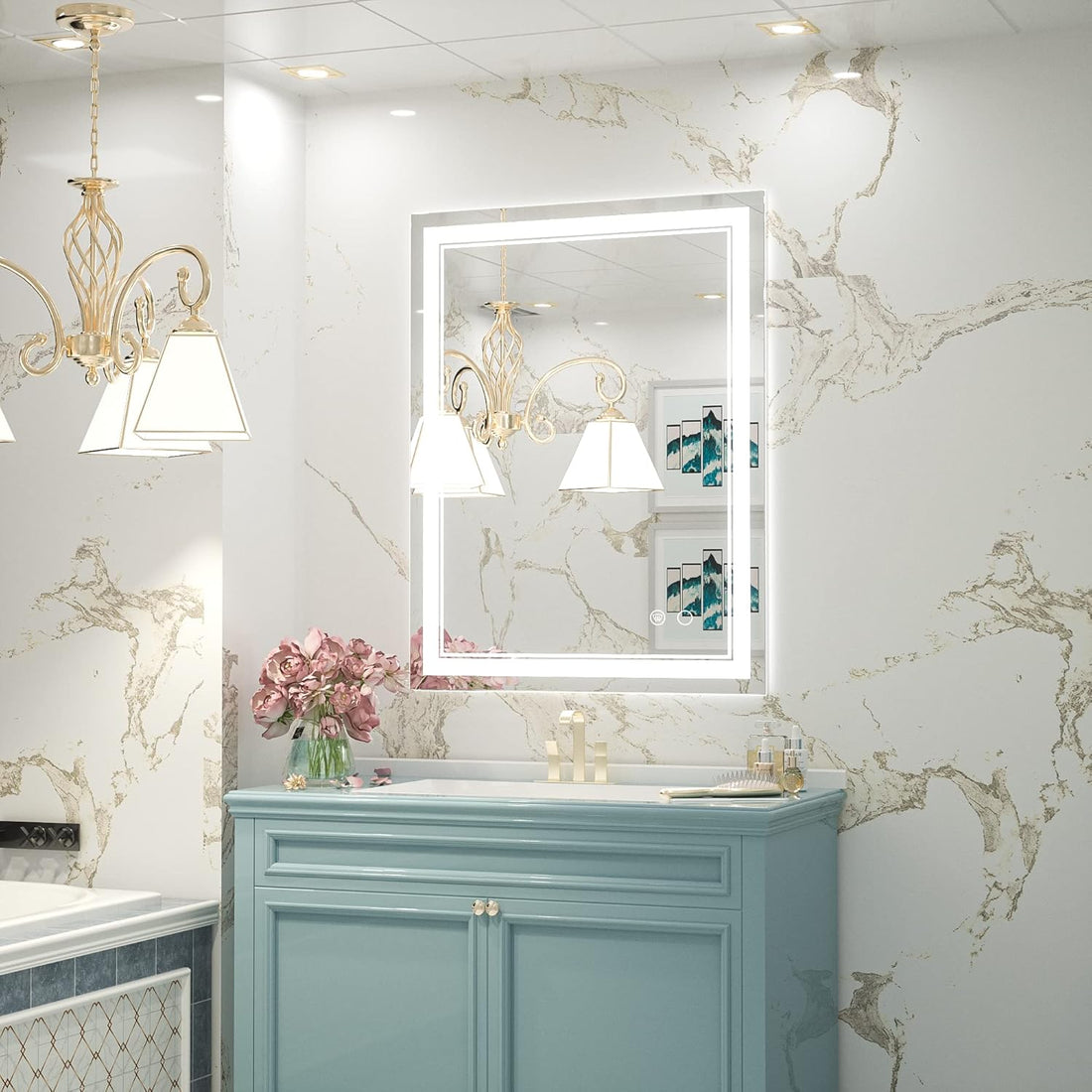 LED Mirror Bathroom Mirror with Lights, Lighted Vanity Mirror, Anti-Fog