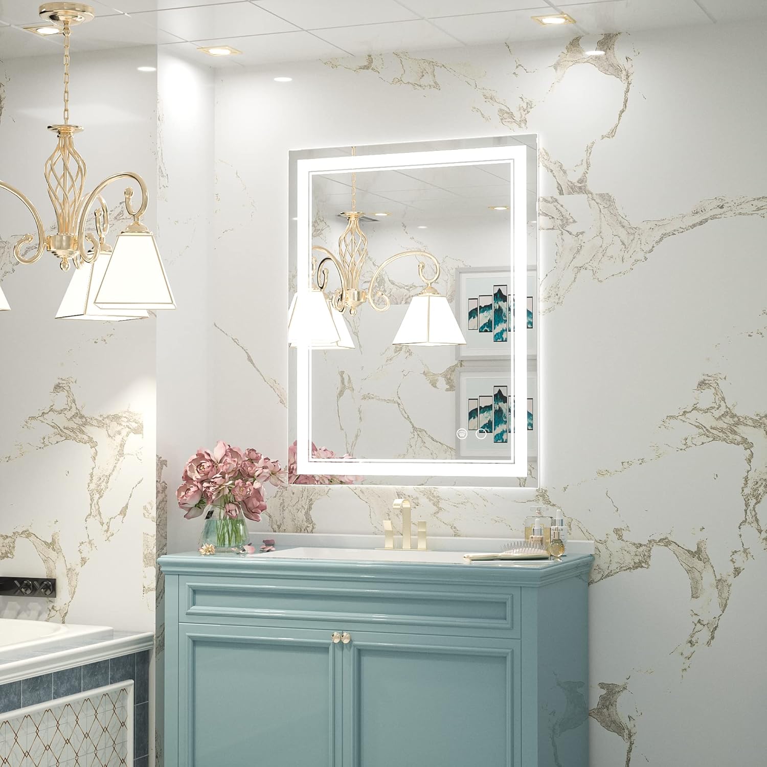 LED Mirror Bathroom Mirror with Lights, Lighted Vanity Mirror, Anti-Fog