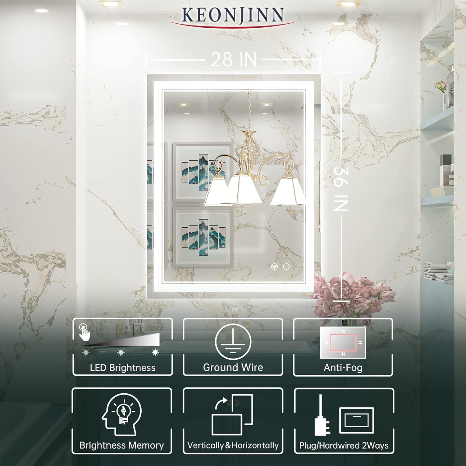 LED Mirror Bathroom Mirror with Lights, Lighted Vanity Mirror, Anti-Fog