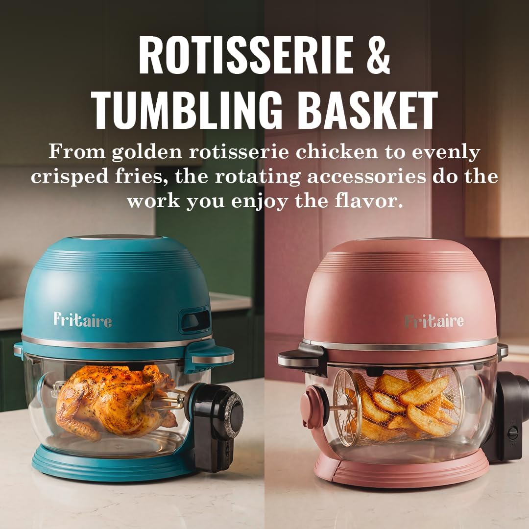 Non-Toxic Air Fryer - Glass AirFryer 5 Quart w/ 360 Visibility, Self-Cleaning, 400F Vortex Air Fryer for Even Cooking, BPA-Free Teflon Free, 9-in-1 Functions, Rotisserie, Roast, Bake (Black)