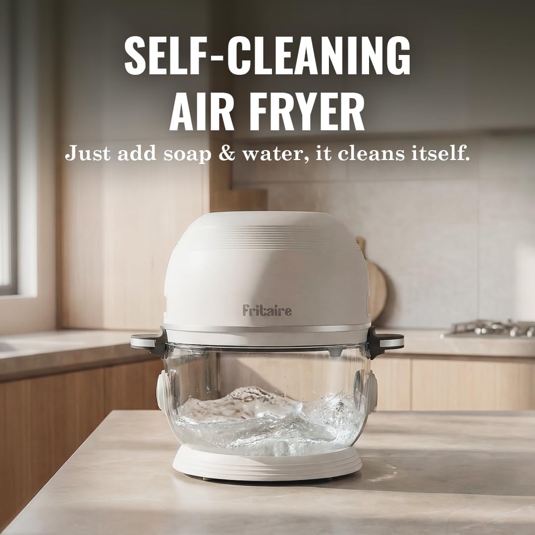 Non-Toxic Air Fryer - Glass AirFryer 5 Quart w/ 360 Visibility, Self-Cleaning, 400F Vortex Air Fryer for Even Cooking, BPA-Free Teflon Free, 9-in-1 Functions, Rotisserie, Roast, Bake (Black)