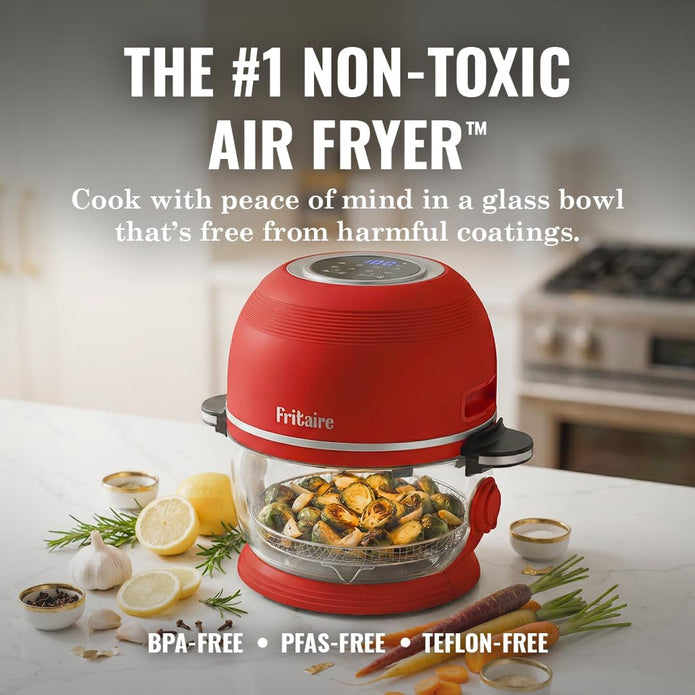 Non-Toxic Air Fryer - Glass AirFryer 5 Quart w/ 360 Visibility, Self-Cleaning, 400F Vortex Air Fryer for Even Cooking, BPA-Free Teflon Free, 9-in-1 Functions, Rotisserie, Roast, Bake (Black)