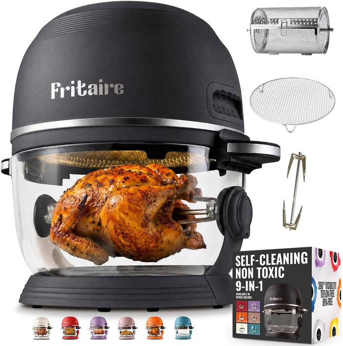 Non-Toxic Air Fryer - Glass AirFryer 5 Quart w/ 360 Visibility, Self-Cleaning, 400F Vortex Air Fryer for Even Cooking, BPA-Free Teflon Free, 9-in-1 Functions, Rotisserie, Roast, Bake (Black)
