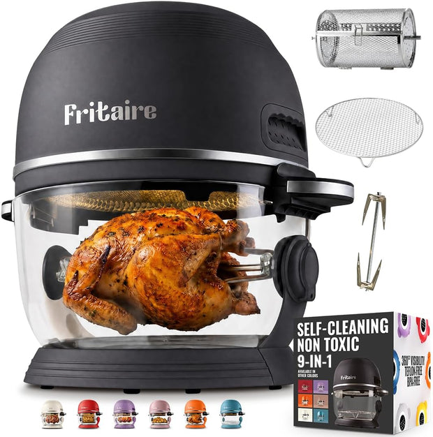Non-Toxic Air Fryer - Glass AirFryer 5 Quart w/ 360 Visibility, Self-Cleaning, 400F Vortex Air Fryer for Even Cooking, BPA-Free Teflon Free, 9-in-1 Functions, Rotisserie, Roast, Bake (Black)