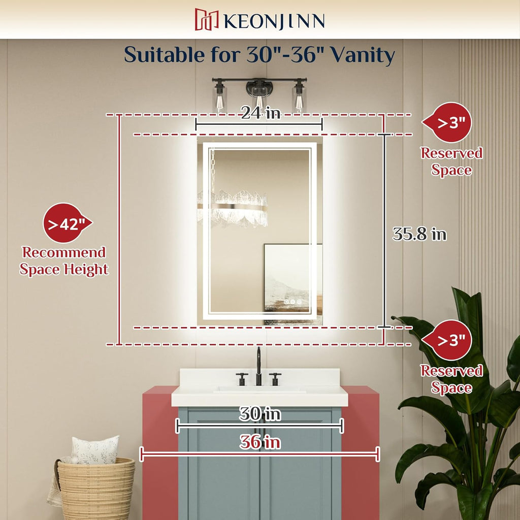 LED Mirror Bathroom Mirror with Lights, Lighted Vanity Mirror, Anti-Fog