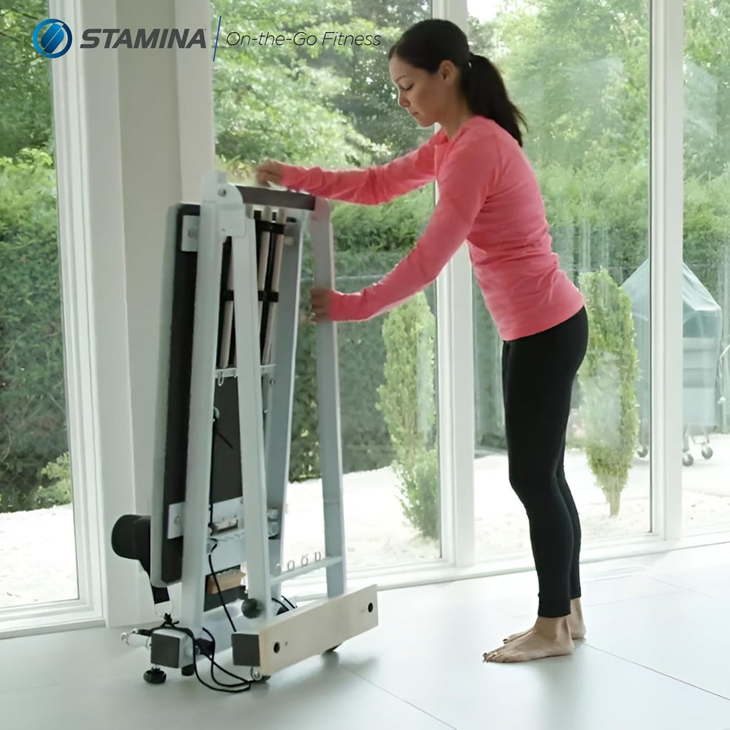 Stamina AeroPilates Precision Series Cushioned Cardio Reformer Resistance Band Foldable Wheeled Pilates Workout Board / 55-5535