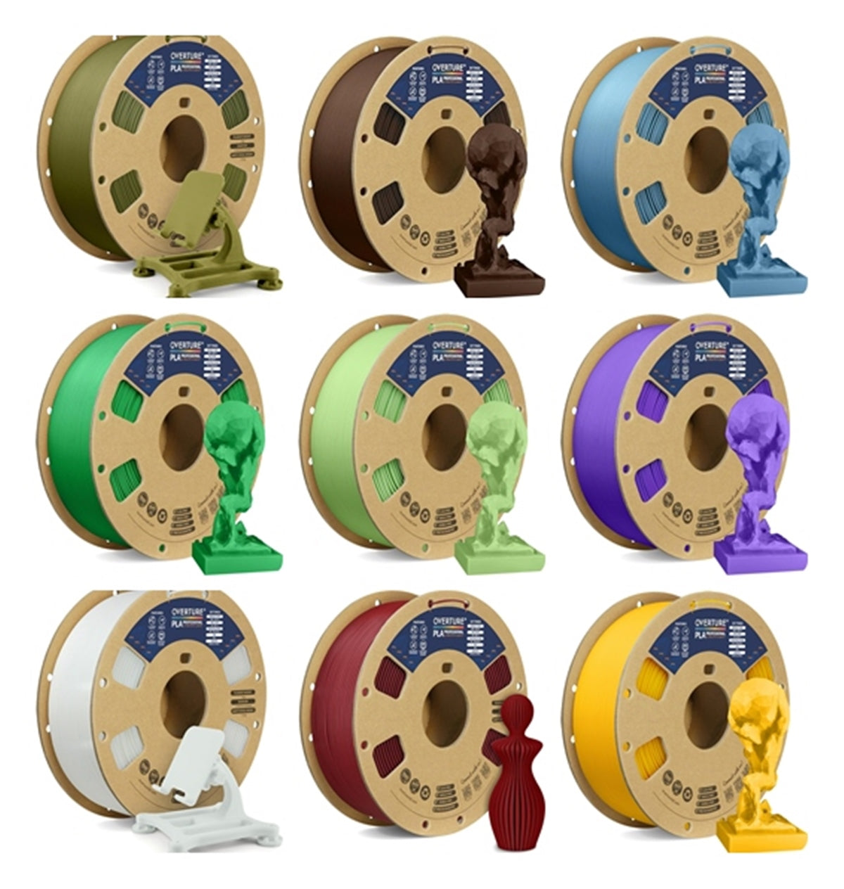 Case of 10 KG OVERTURE PLA Professional Filament 1.75mm, Professional 3D Printer Filament 1kg ASSORTED COLORS