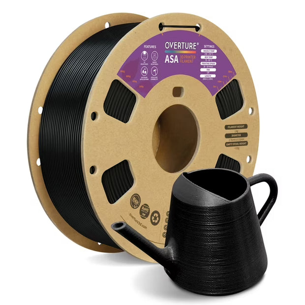 Case of 10 KG OVERTURE ASA Filament 1.75mm, 1kg Spool (2.2lbs) Box of 10 3D Printer Filament, Premium Anti-UV, Filament Perfect for Printing Outdoor Functional Parts-Asa Black