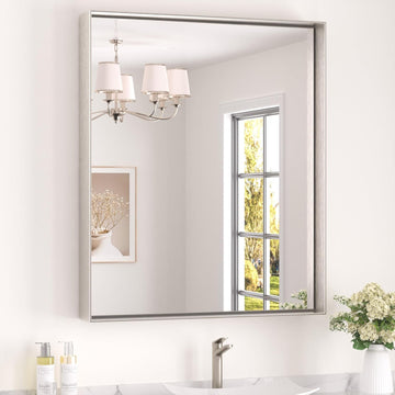 30 x 36 Inch Brushed Nickel Mirror for Bathroom Rectangle Square Corner Modern