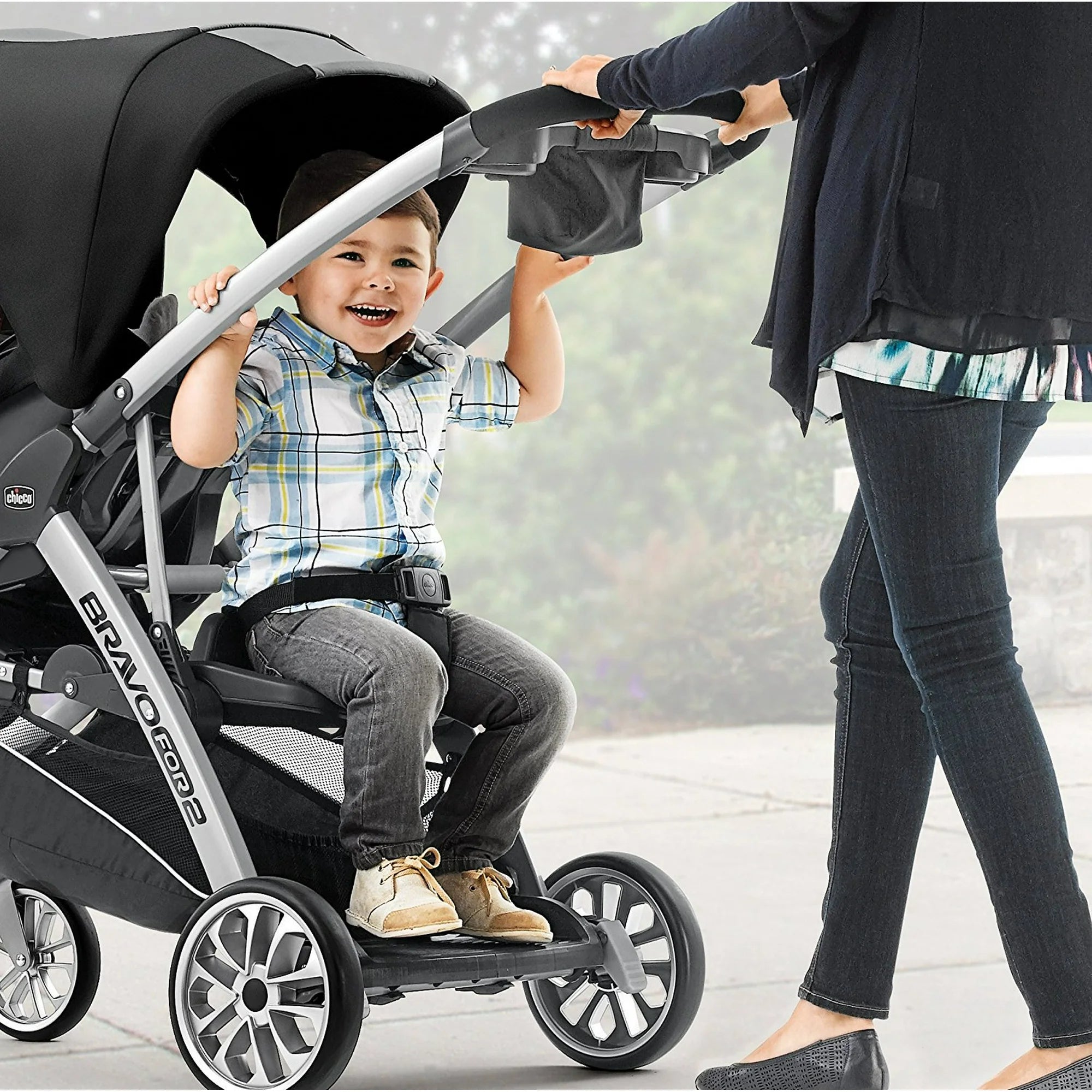 New Chicco Bravofor2 LE 2 Passenger Standing/Sitting Quick Fold Stroller/ BLACK