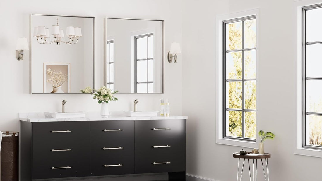 30 x 36 Inch Brushed Nickel Mirror for Bathroom Rectangle Square Corner Modern