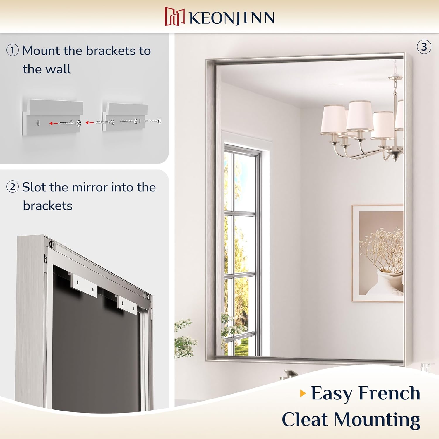 30 x 36 Inch Brushed Nickel Mirror for Bathroom Rectangle Square Corner Modern
