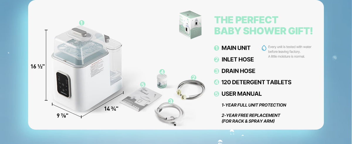 NEW/OPEN BOX AURAKICH Baby Bottle washer sterilizer and dryer AUR-BW401-US