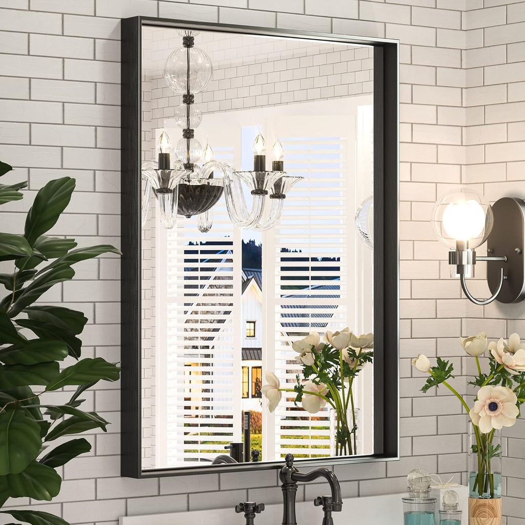 Black Bathroom Mirror 22 x 30 Inch Matte Black Metal Framed Mirror
