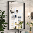Black Bathroom Mirror 22 x 30 Inch Matte Black Metal Framed Mirror