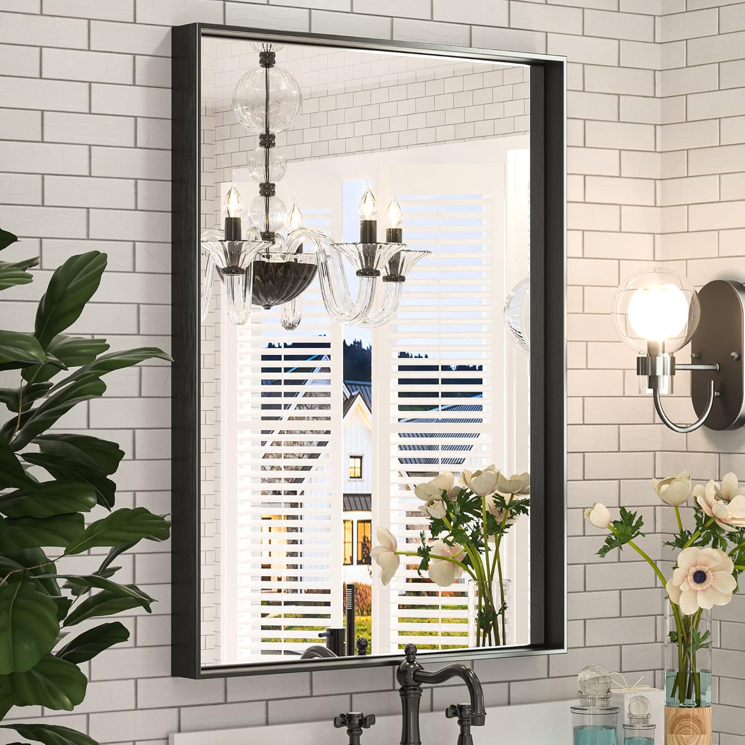 Black Bathroom Mirror 22 x 30 Inch Matte Black Metal Framed Mirror